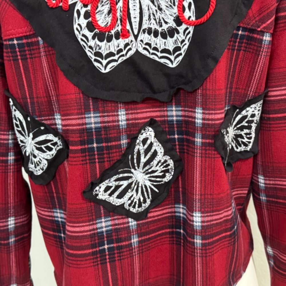 Upcycled Plaid Butterfly Crop Shirt - Picture 3 of 6